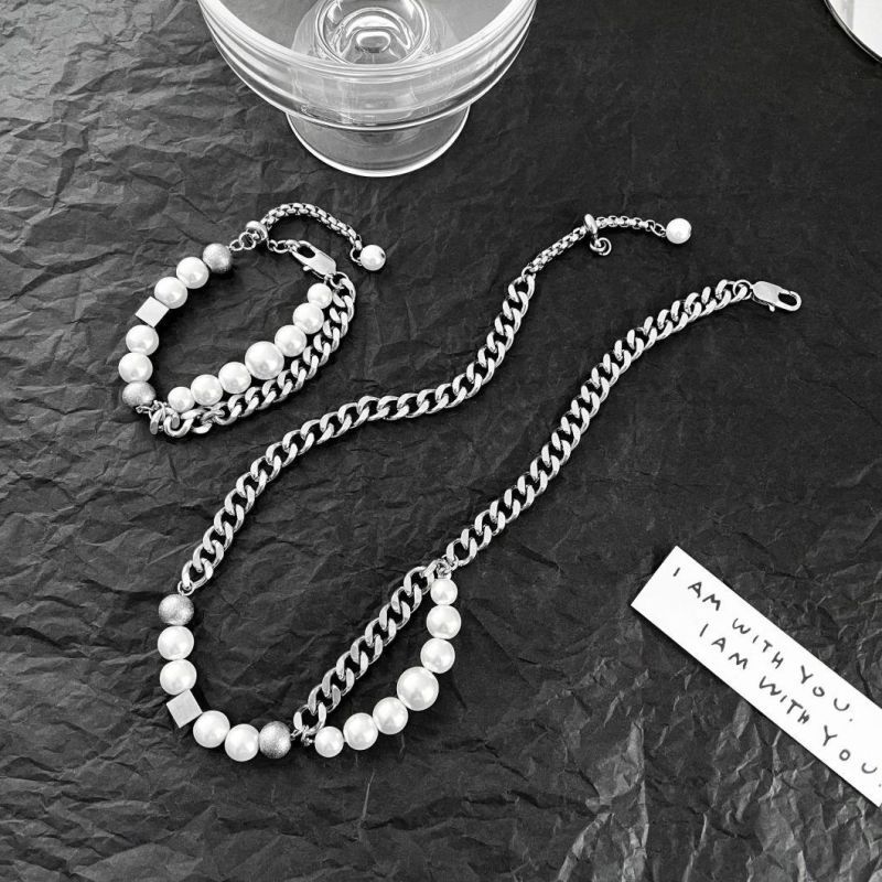 New Arrival Bracelet Jewelry High Quality Stainless Steel Pearl Bracelet Double-Layer Designer Collarbone Chain Bracelet Men Fashion Jewelry