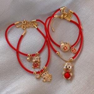 Golden Cow Zodiac Red Rope Rose Gold Bracelet Diamond Circle Benmingnian Cute Little Cow Hand Ornaments Year of Ox Bracelet