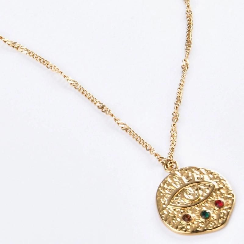 Wholesale New High Fashion Jewelry Stainless Steel Gold Devil Eye Pendant Necklace with Artificial Stone