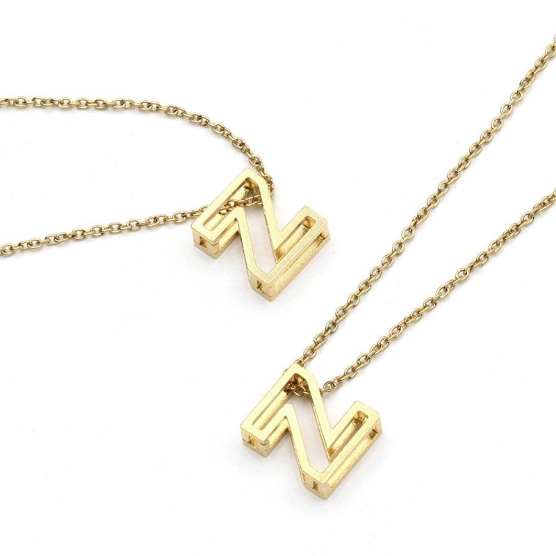 16in Chain Necklaces & Pendants for Women 3D Matt Finish Stainless Steel Jewelry a-Z Alphabet Letter Choker Chain Necklace