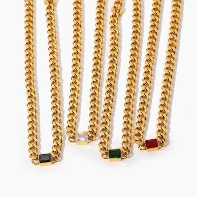 Manufacturer Custom Fashion Jewelry Necklace High Quality Waterproof Stainless Steel Diamond Zircon Cuban Chain Designer Gold Plated Jewelry