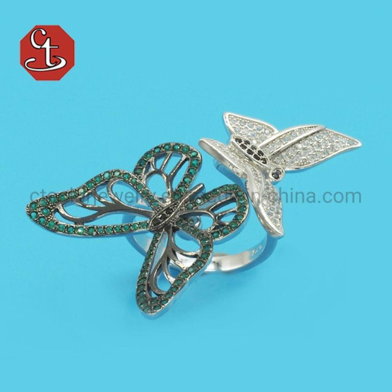 Personality Fashion Butterfly Shape Silver Inlaid Zircon Temperament ladies Rings Jeweley