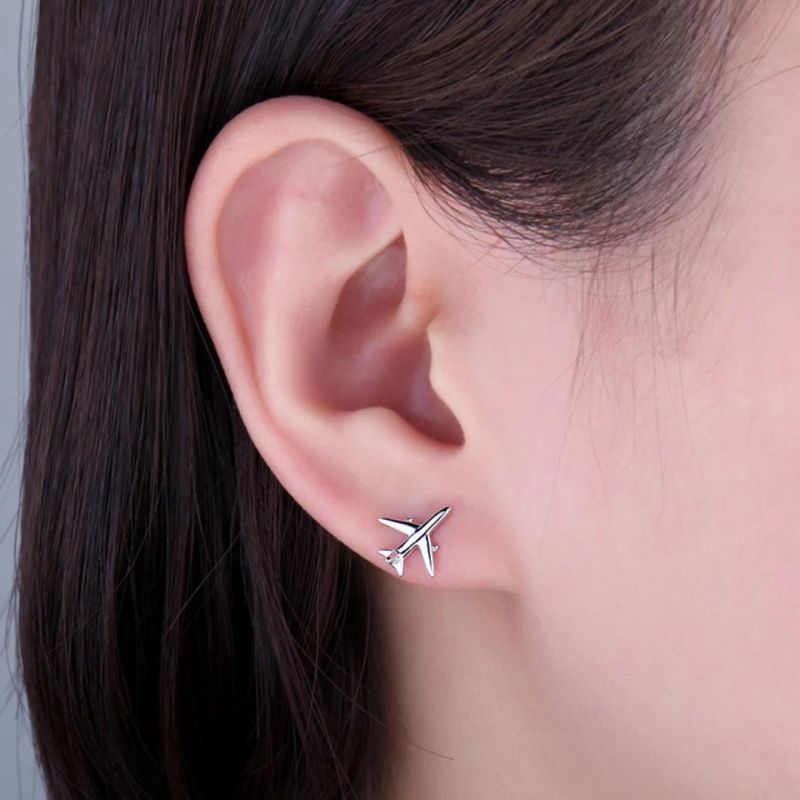 925 Sterling Silver Earrings Asymmetric Airplane Thread Earrings Stud Plain Jewelry Wholesale