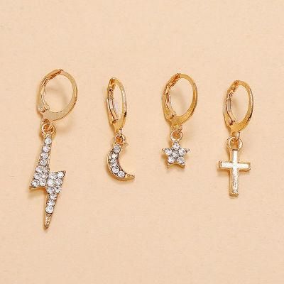 Fashion Jewelry Set Lighting Shock Moon Star Cross Drop Hoop Earrings Set