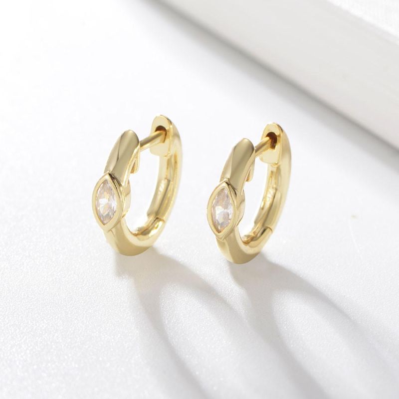 Solid S925 Silver Girl Hoop Jewelry Marquoise Zirconia Huggie Earrings