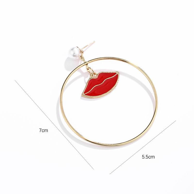 Wholesale Alloy Jewelry Fashion Simple Alloy Big Circle Red Lips Stud Earrings