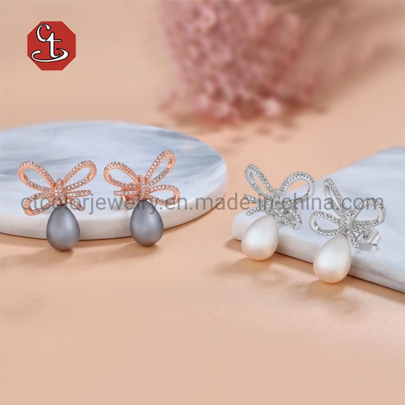Fashion18K Rose Gold Earrings Jewelry Blue CZ and Black Pearl Earrings
