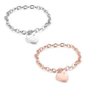 Fashion Women Heart Pendant Custom Lettering Adjustable Stainless Steel Bracelet
