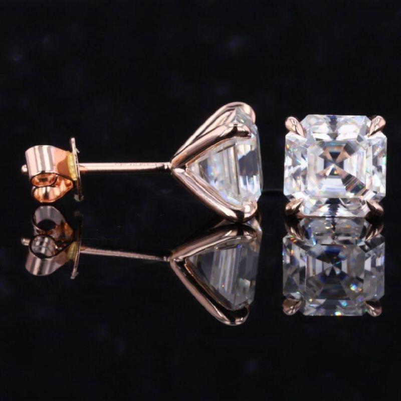 14K 18K Gold Plated Stud Earring Asscher Cut 7X7mm 2 CT D Colorless Moissanite Earring