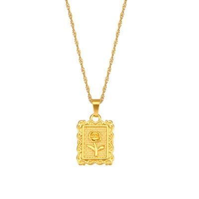 Factory Customized Fashion Retro Fashion Pendant Jewelry Women&prime;s Stainless Steel 18K Gold Plated Rose Photo Frame Pendant Necklace