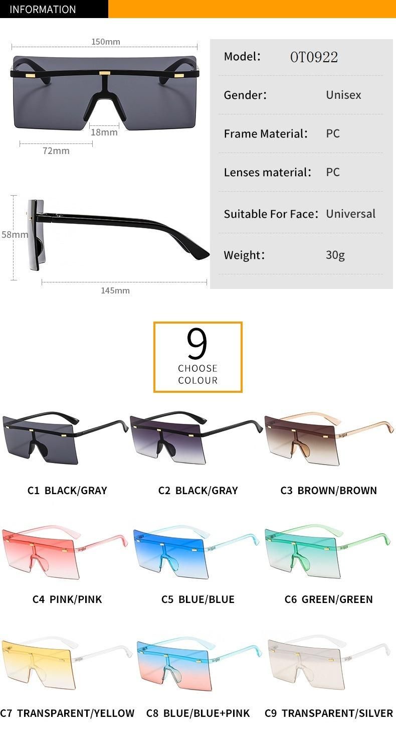 2020 Big Frame Square Women Fashion One-Piece Sunglasses