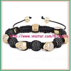 Skull Bracelet with Black Rhinestone Bead (SBB059-1)