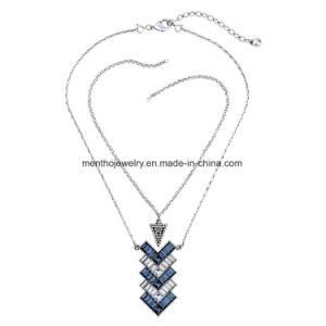 New Fashion Long Chain Alloy Multi - Layer Women&prime;s Necklace Deep Blue Inlaid Crystal Pendant