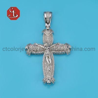 Cross Crucifix Clear AAA+ CZ Pendant Necklace for Men Women Rhodium Prayer Jesus Pendants Wholesale Jewelry