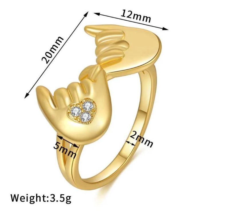 Women′ S 18K Gold Light Luxury Zircon Mom Love Hand Ring