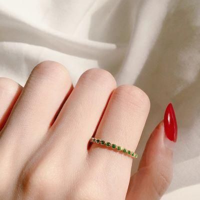 S925 Sterling Silver Gold-Plated Zircon Open Ring Ring Green Micro Diamond Ring Fine Women