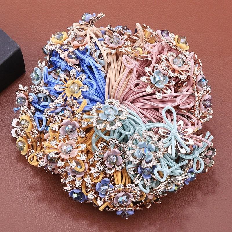 Fashion Hair Accessories Rhinestones Flowers Hand-Knotted Braided Hairband Hairrope