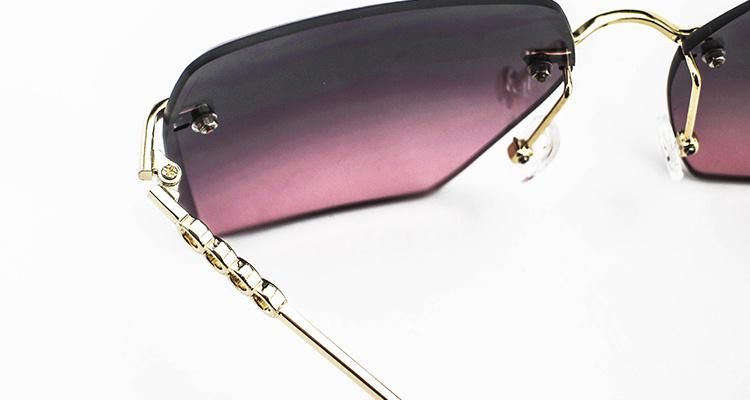 Minimalist Design Metal Rimless Frame Women Ready Sunglasses