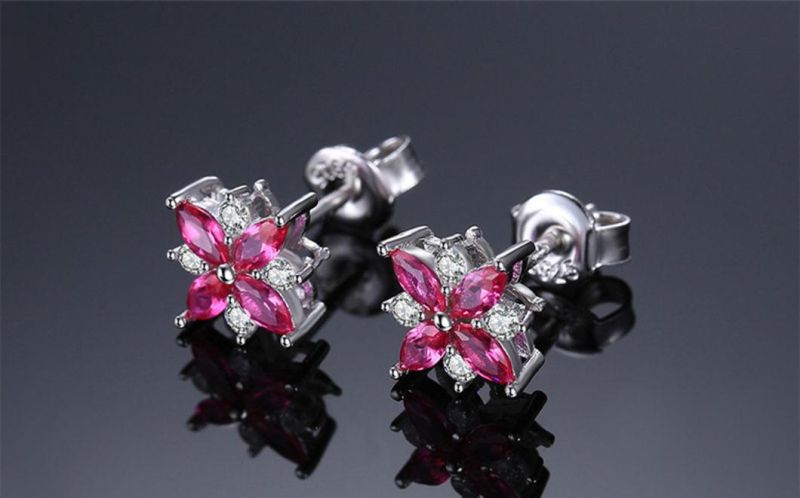 Created Ruby Earring for Women 925 Sterling Silver Fashion Party Fine Jewelry