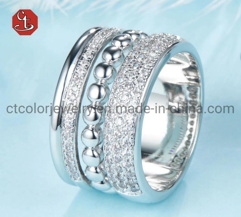 Fashion Stylish Silver Jewelry High Quality Cubic Zircon Rings for Female Party