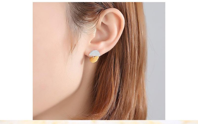 Sliver and Golden Double Semicircle Design Ear Stud