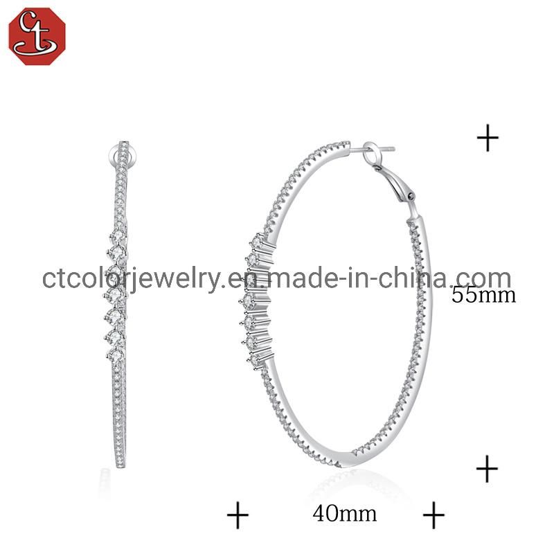 White Cubic Zircon Round Big Earrings silver Jewelry Fashion Jewellery for women