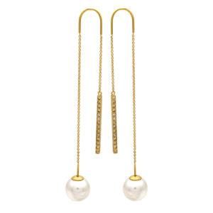Ladies Long Fancy Cubic Zirconia Pearl Drop Dangle Tassel Earrings