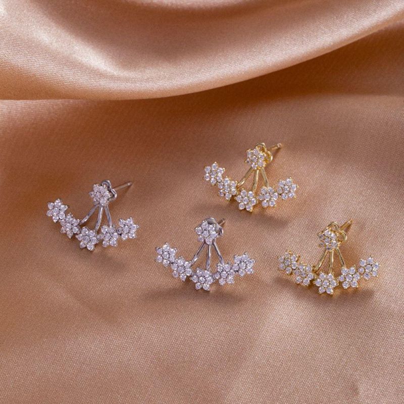 Fashion Jewellery Flower Zircon Back Hanging Earrings Real 925 Sterling Silver Earrings for Women