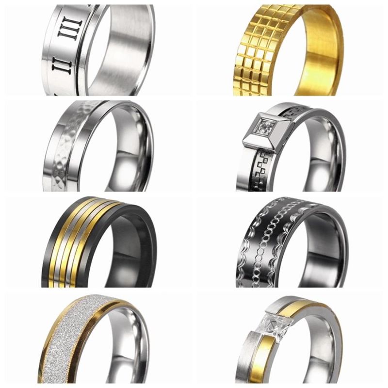 Fadeless Free Waterproof Jewelry 18K Gold Plated Stainless Steel Wood Grain Ring