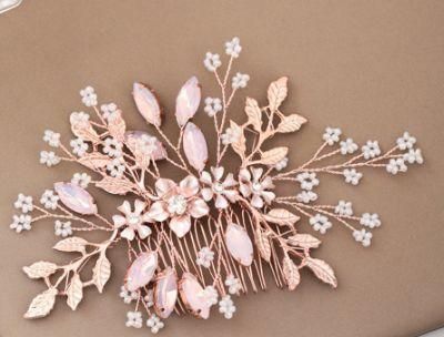 Rose Gold Crystal Pearl Hair Comb Hair Vines Headpiece. Wedding Bridal Crystal Pearl Hair Vines Hair Comb
