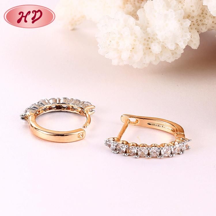 Women Costume Fashion Jewelry 14K 18K Gold Plated Imitation Huggie Hoop Earring with CZ Pearl