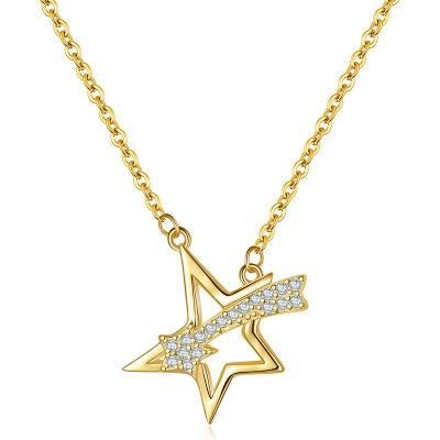 925 Sterling Silver Simple Zircon Star Pendant Clavicle Chain Necklace Women Fashion Charm Fashion Jewelry