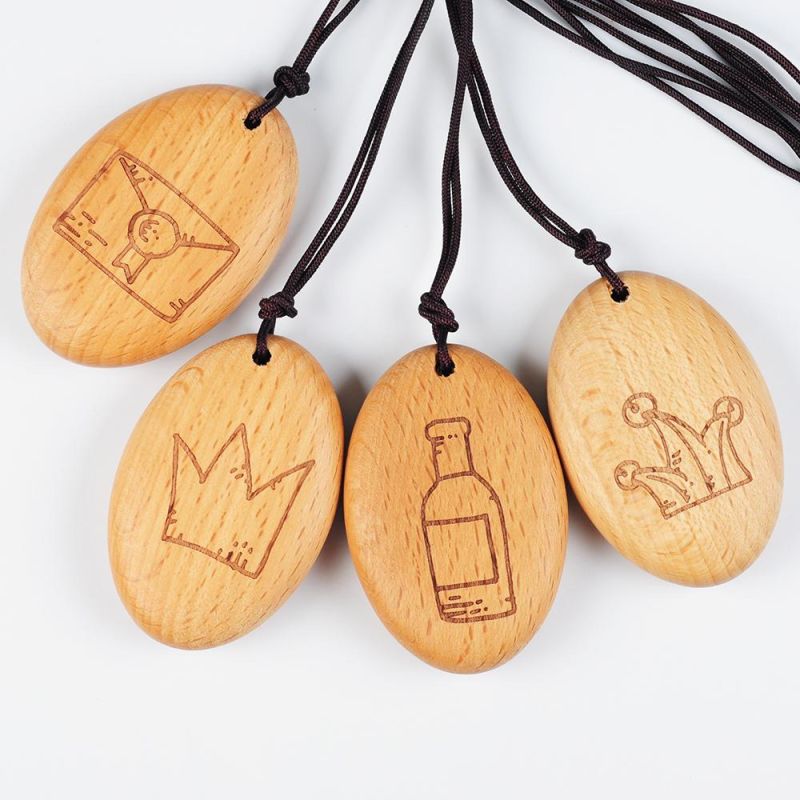 Promotion Gift Custom Design Good Quality Pattern Laser Carved Hard Wood Pendant Cord Necklace