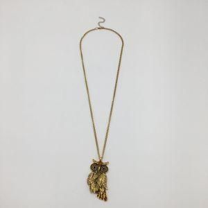 Antique Copper Alloy Owl Pendent Necklace with Stones