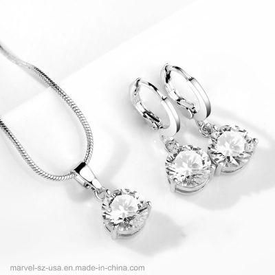 Crystal Silver Color Necklace Stud Drop Earring Wedding Jewelry Sets