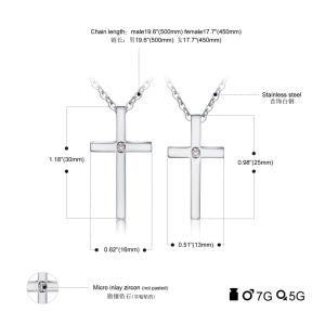 Stainless Steel Smooth Cross Diamond Charm Necklace