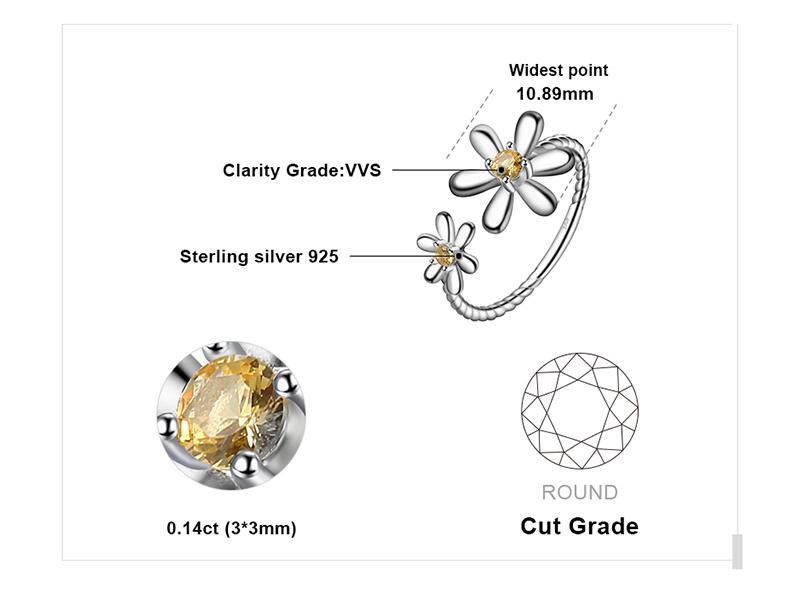 925 Sterling Silver Flower Ring Created Orange Sapphire Adjustable Fashion Jewelry Wholesale