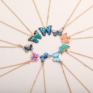 Fashion Gold Chain Blue Colorful Butterfly Necklace