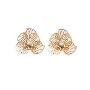Women Fashion Jewelry Accessories Brass Gold Flower Stud Earrings