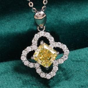 Fashion Four Leaf Clover Square Zircon Necklace 925 Silver Material High Quality Zircon Inlaid Ladies Jewelry Wholesale