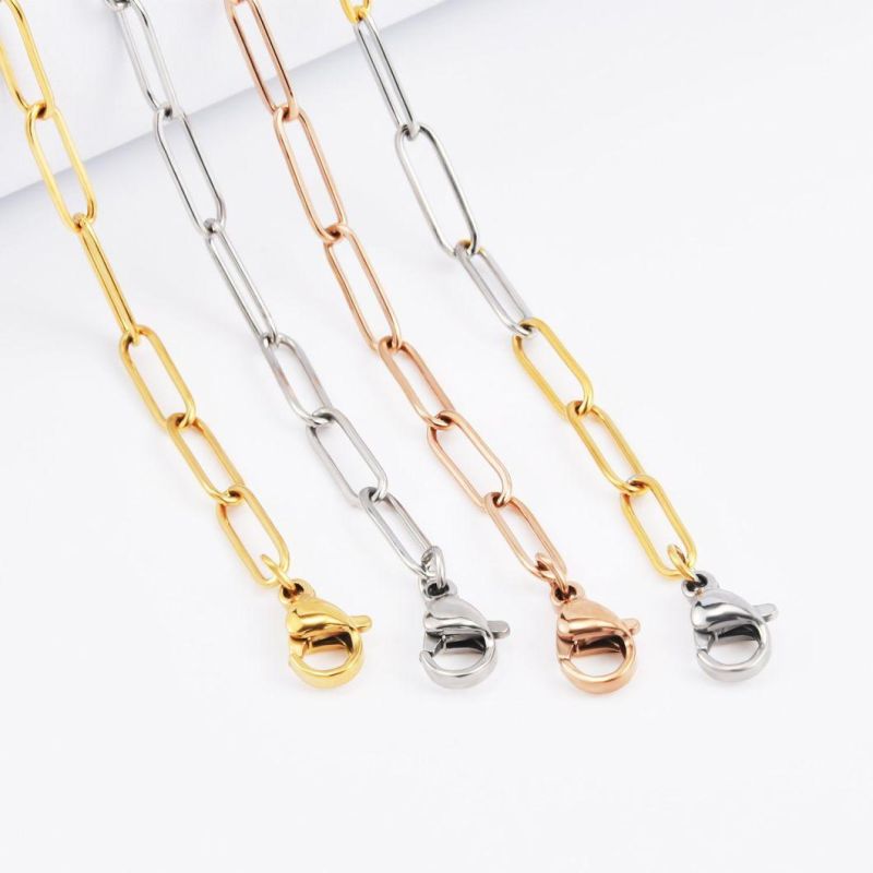 High Quality Wide Link Stainless Steel Long Flat Lady Necklace Costume Fashion Jewelry for Pendant