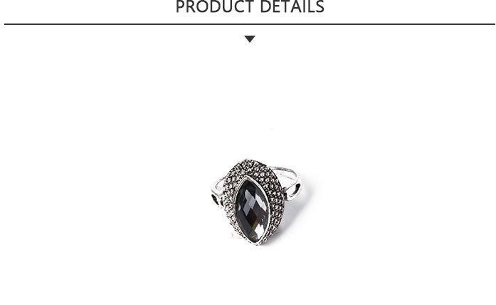 Economic Fashion Jewelry Silver Oval Shape Ring with Black Rhinestone