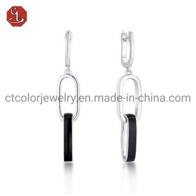 Fashion Custom Jewelry Black and White Color Enamel Drop Earring Wholesale Price 925 Silver Earring Jewelry