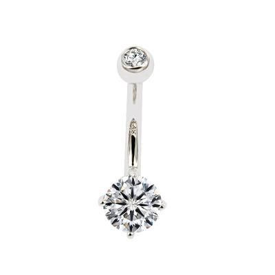 Eternal Metal 14K Solid Gold White Gold Zirconia Prong Set Belly Button Ring