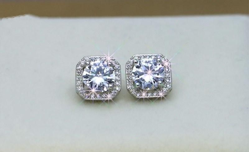 Gift Square Platinum Plated Zircon Earrings Imitation Jewelry