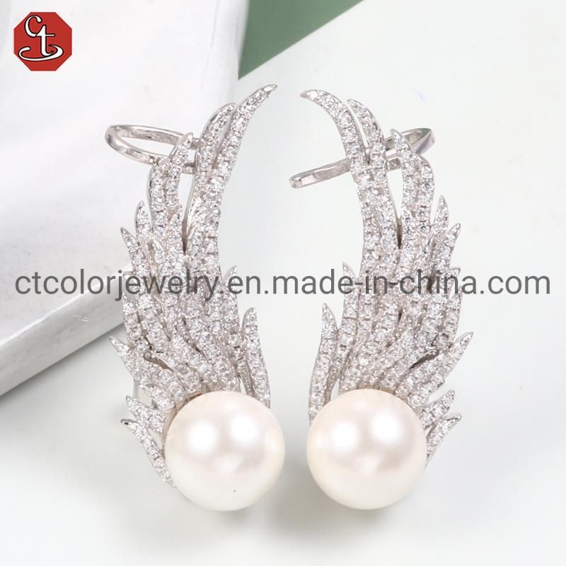 925 Sterling Silver Jewellery Pearls CZ Ear clip Earring