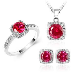 Elegant Lady Garnet CZ Stone Fashion Jewelry Set