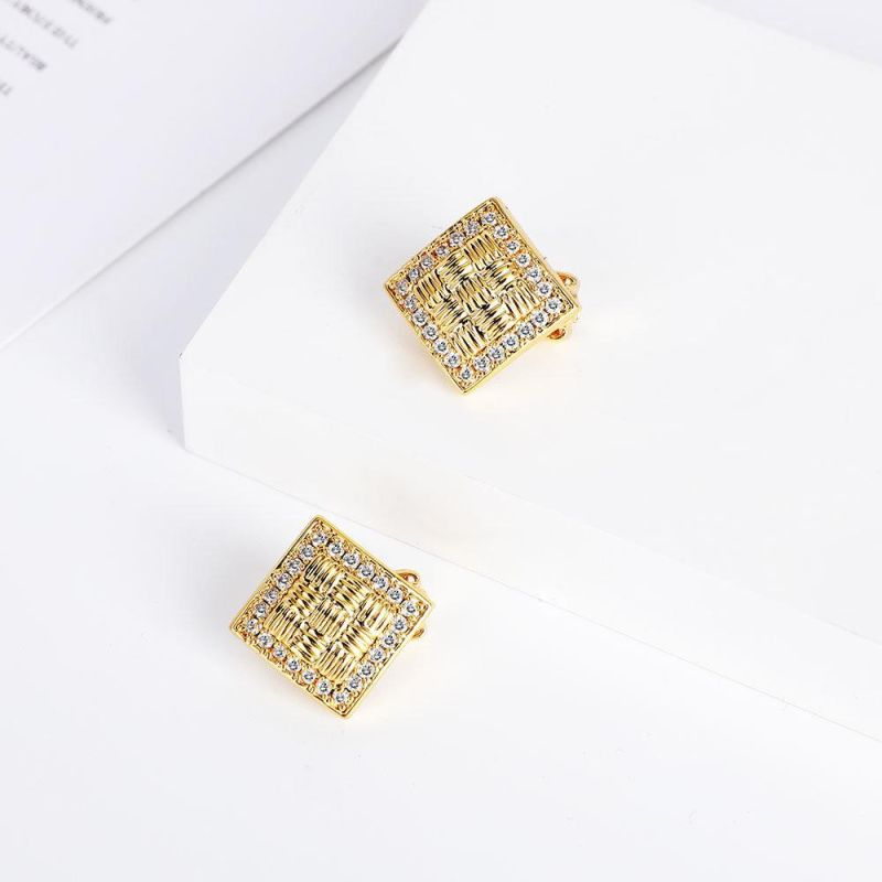 Double Sided Square Cubes Stud Earrings Gold Color Stainless Steel for Women Jewelry Best Present Brincos
