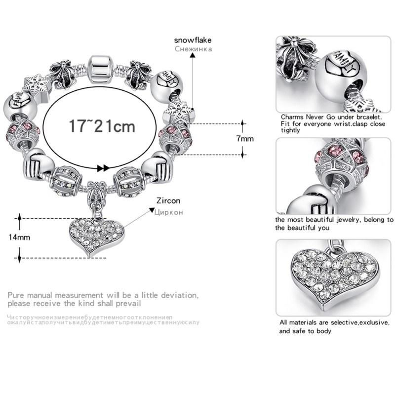 DIY Beads Bracelets Jewelry Gift Silver Crystal Charm Women Bracelet