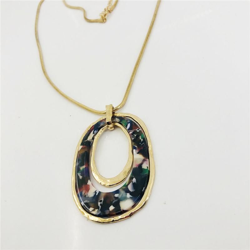 Costume Jewelry Rainbow Color Big Oval Pendant Resin Necklace